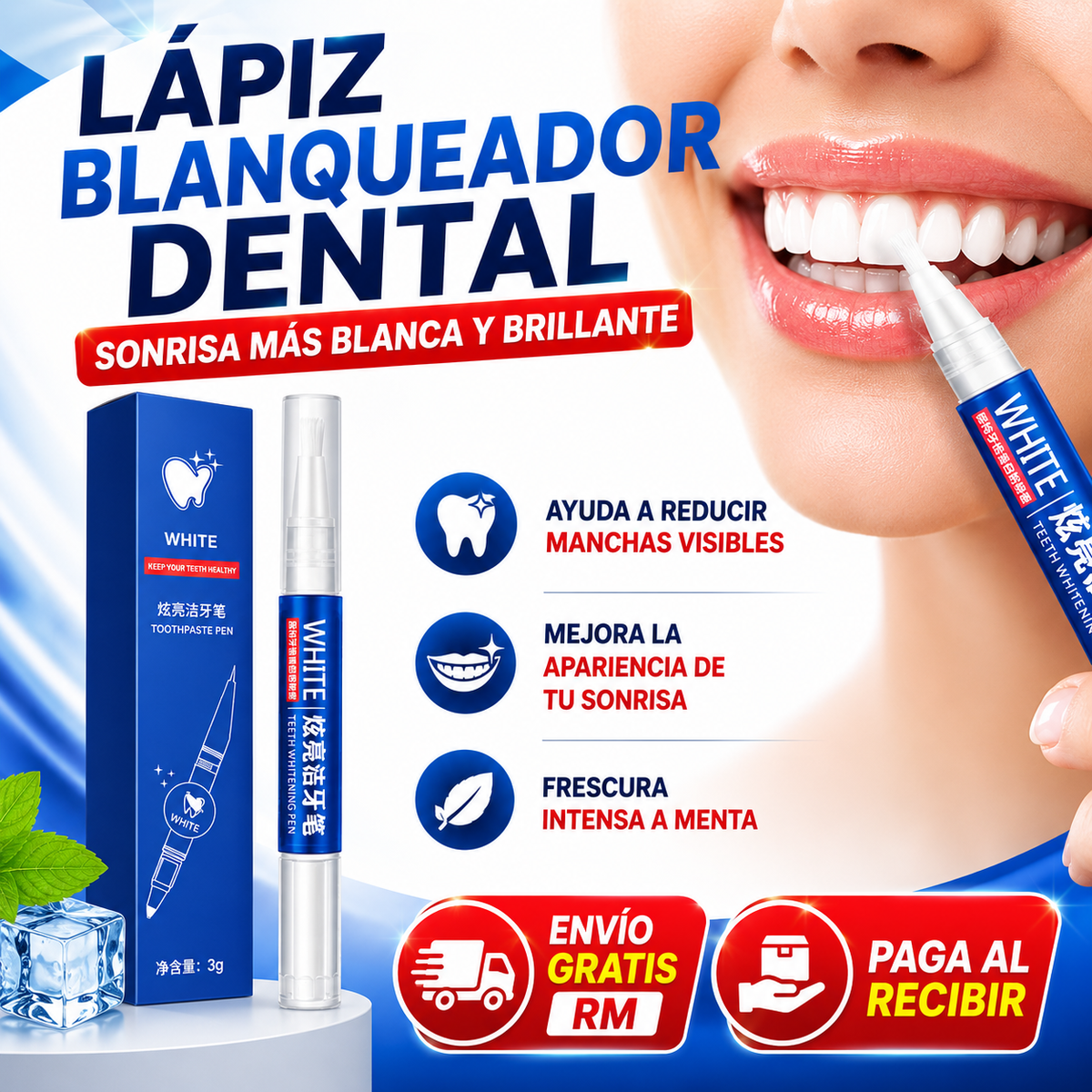 🔥Lapiz Blanqueador Dental OneSpring WHITE™ ✨¡Luce dientes más blancos! 😁